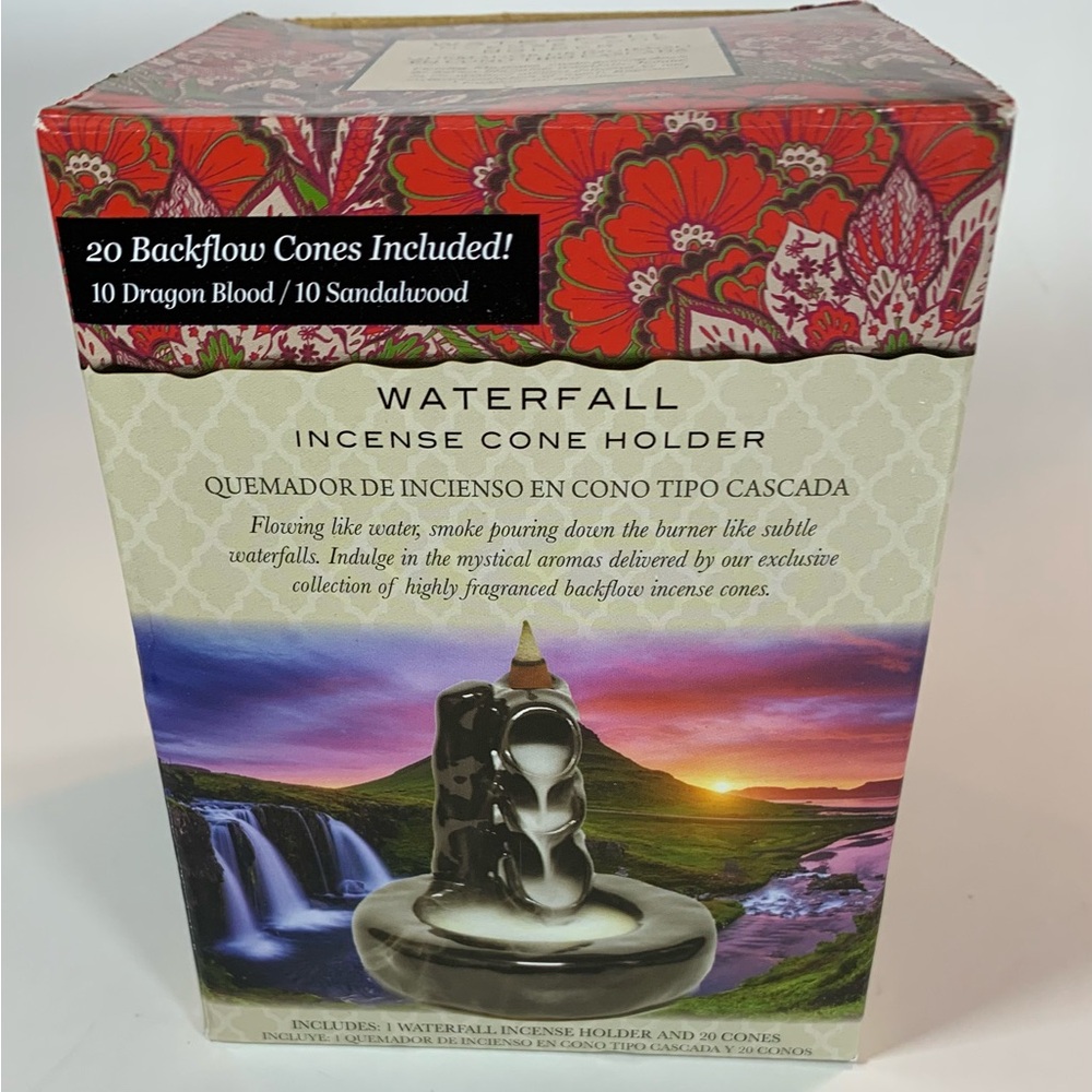 Ceramic Incense Burner Holder Waterfall  20 Incense Backflow Cones Gift Boho